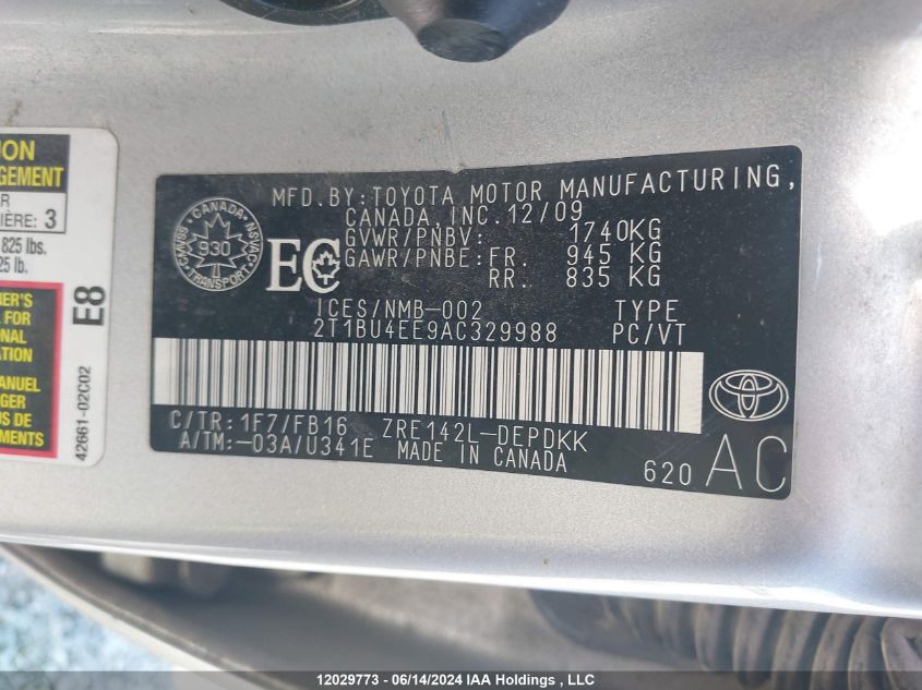 2010 Toyota Corolla Le VIN: 2T1BU4EE9AC329988 Lot: 12029773