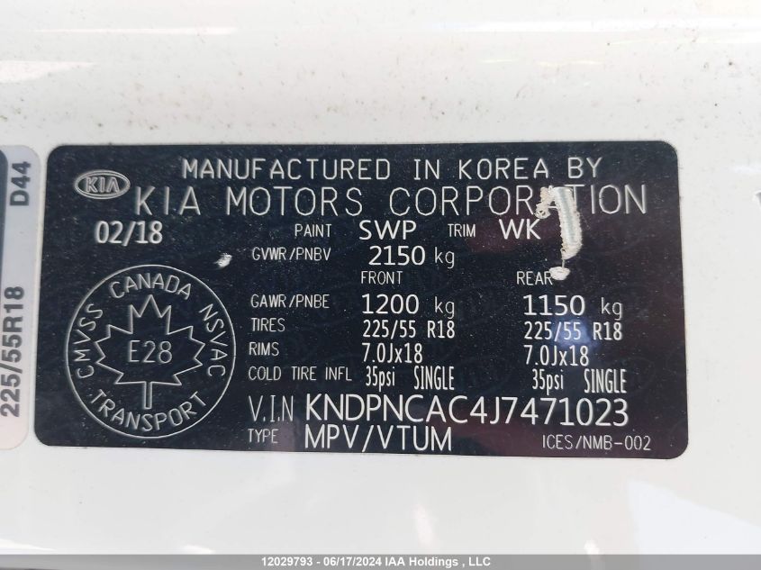 2018 Kia Sportage Ex VIN: KNDPNCAC4J7471023 Lot: 12029793