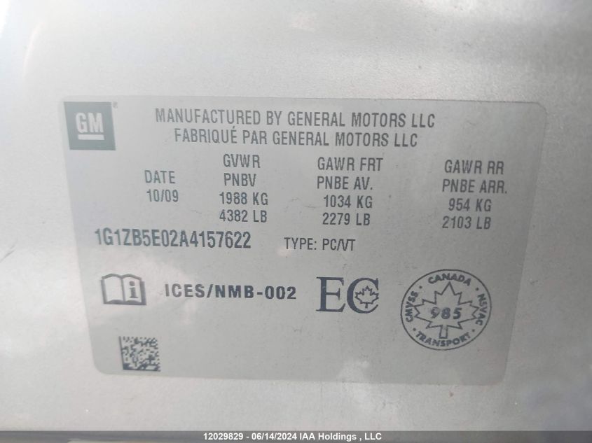 2010 Chevrolet Malibu VIN: 1G1ZB5E02A4157622 Lot: 12029829