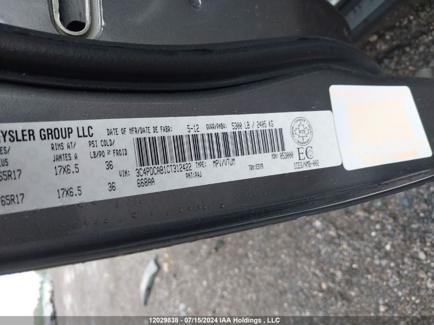 2012 Dodge Journey Se VIN: 3C4PDCAB1CT312422 Lot: 12029838