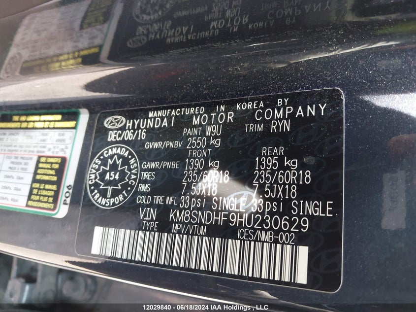 2017 Hyundai Santa Fe Xl Luxury VIN: KM8SNDHF9HU230629 Lot: 12029840
