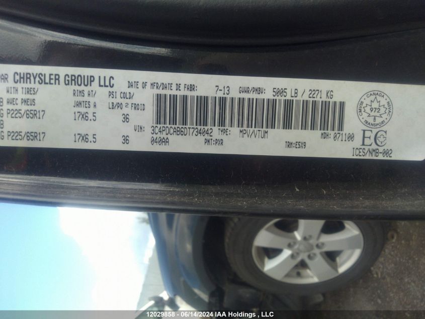 2013 Dodge Journey Cvp/Se Plus VIN: 3C4PDCAB6DT734042 Lot: 12029858