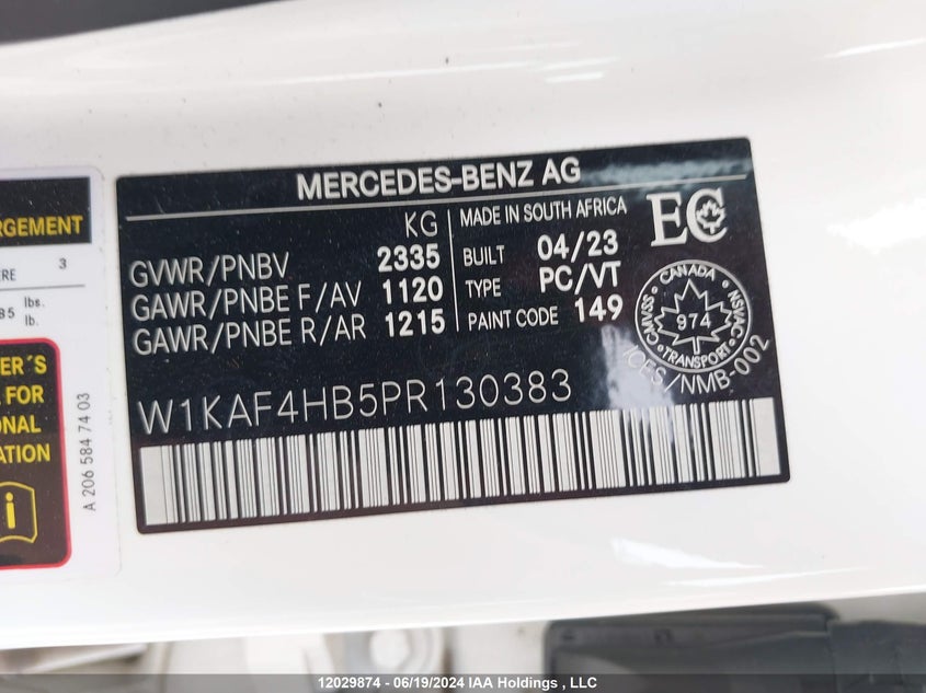 2023 Mercedes-Benz C-Class VIN: W1KAF4HB5PR130383 Lot: 12029874