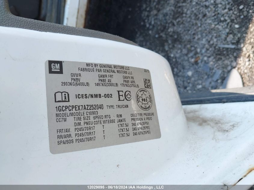 2010 Chevrolet Silverado 1500 VIN: 1GCPCPEX7AZ252040 Lot: 12029895
