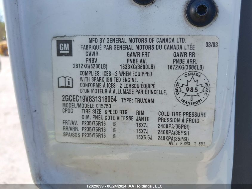 2003 Chevrolet Silverado 1500 VIN: 2GCEC19V831318054 Lot: 12029899