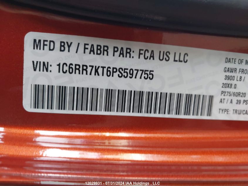 2023 Ram 1500 Classic Tradesman VIN: 1C6RR7KT6PS597755 Lot: 12029931