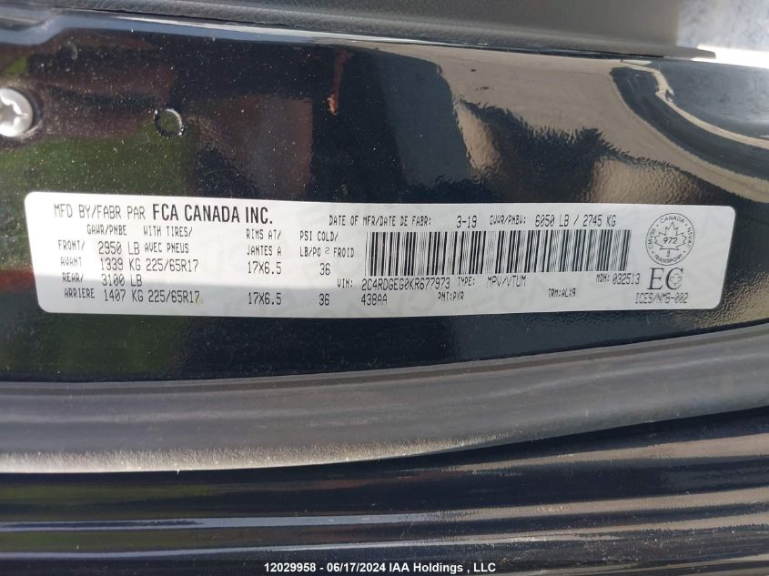 2019 Dodge Grand Caravan Gt VIN: 2C4RDGEG0KR677973 Lot: 12029958