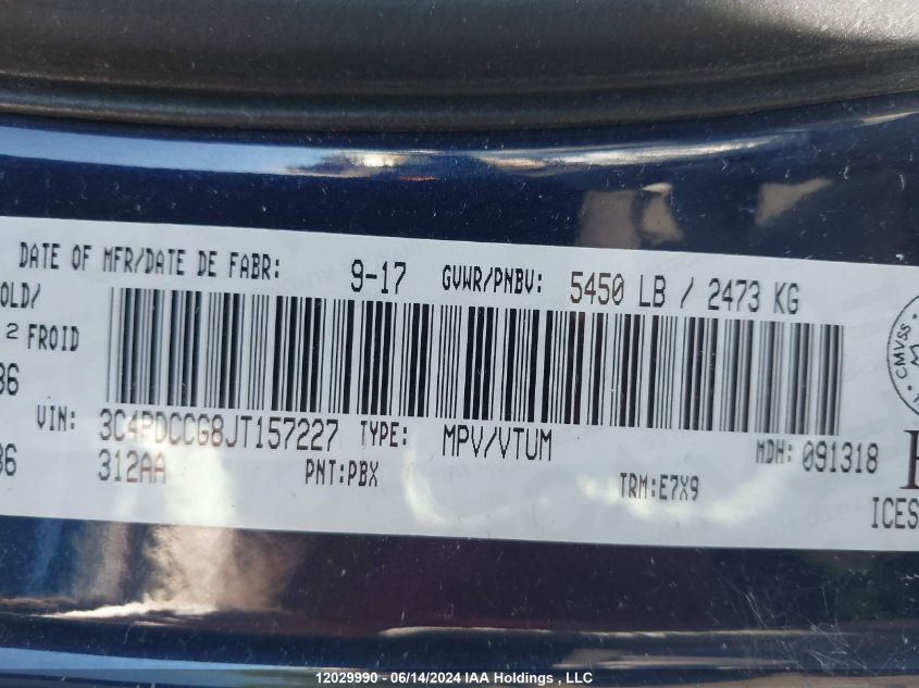 2018 Dodge Journey Sxt/Limited VIN: 3C4PDCCG8JT157227 Lot: 12029990