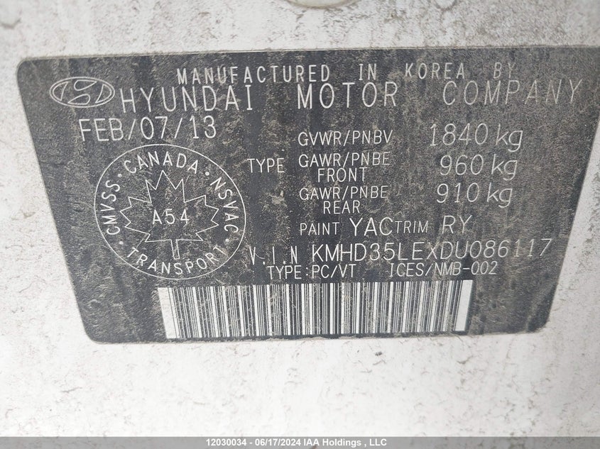 2013 Hyundai Elantra Gt VIN: KMHD35LEXDU086117 Lot: 12030034