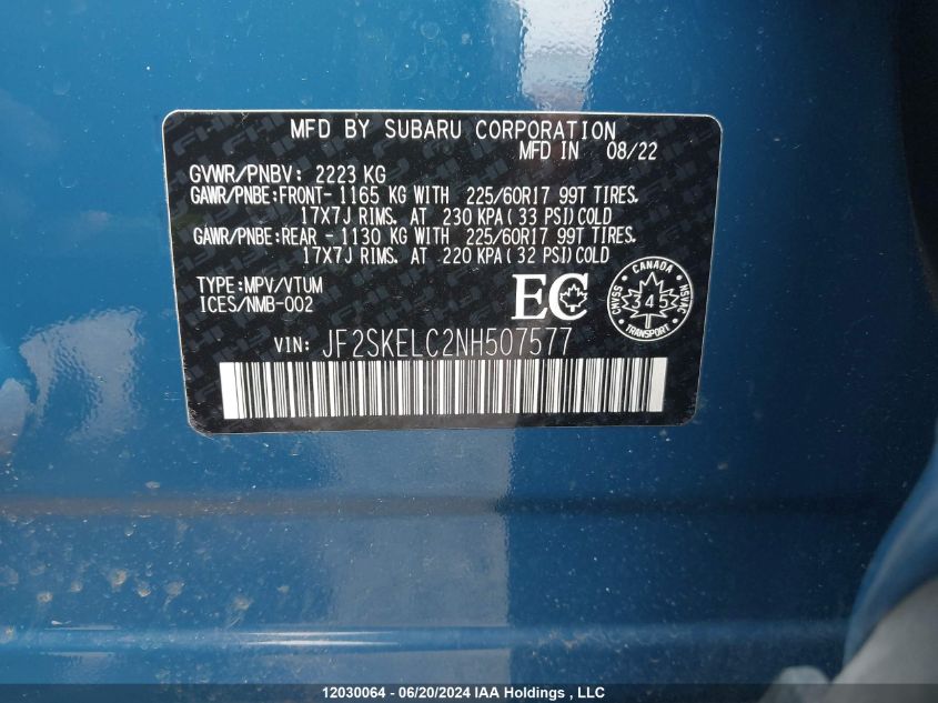 2022 Subaru Forester VIN: JF2SKELC2NH507577 Lot: 12030064