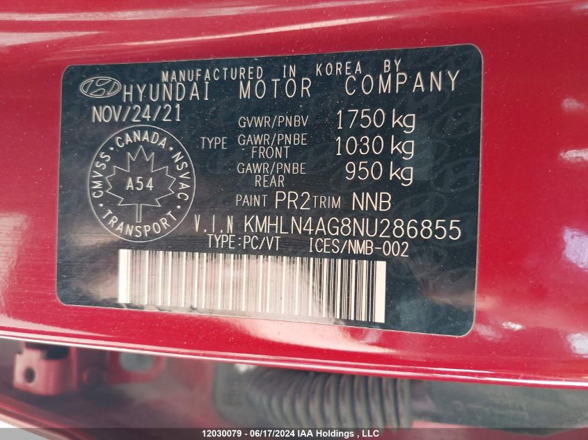 2022 Hyundai Elantra Ultimate Ivt With Tech Package VIN: KMHLN4AG8NU286855 Lot: 12030079