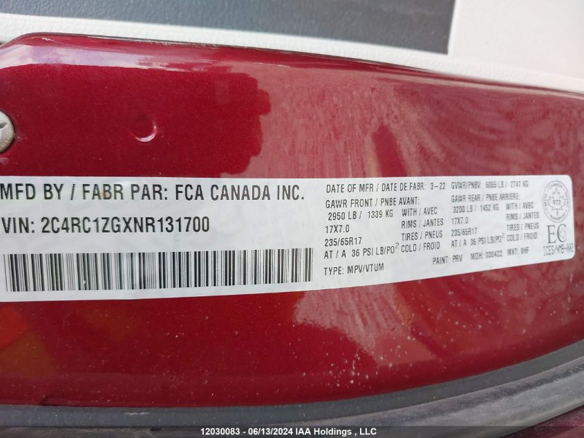 2022 Chrysler Grand Caravan Sxt VIN: 2C4RC1ZGXNR131700 Lot: 12030083