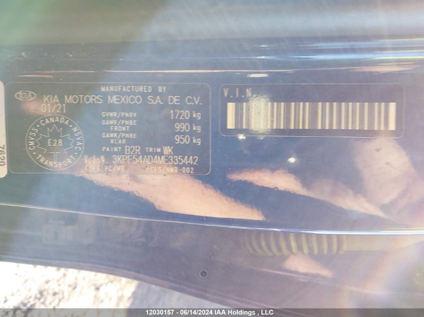 2021 Kia Forte Ex VIN: 3KPF54AD4ME335442 Lot: 12030157