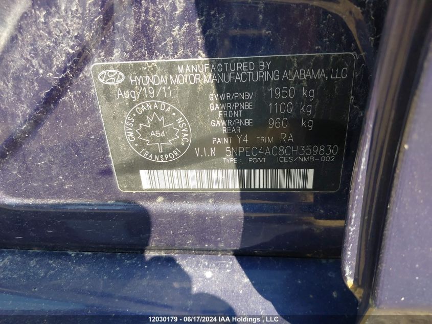 5NPEC4AC8CH359830 2012 Hyundai Sonata Se/Limited