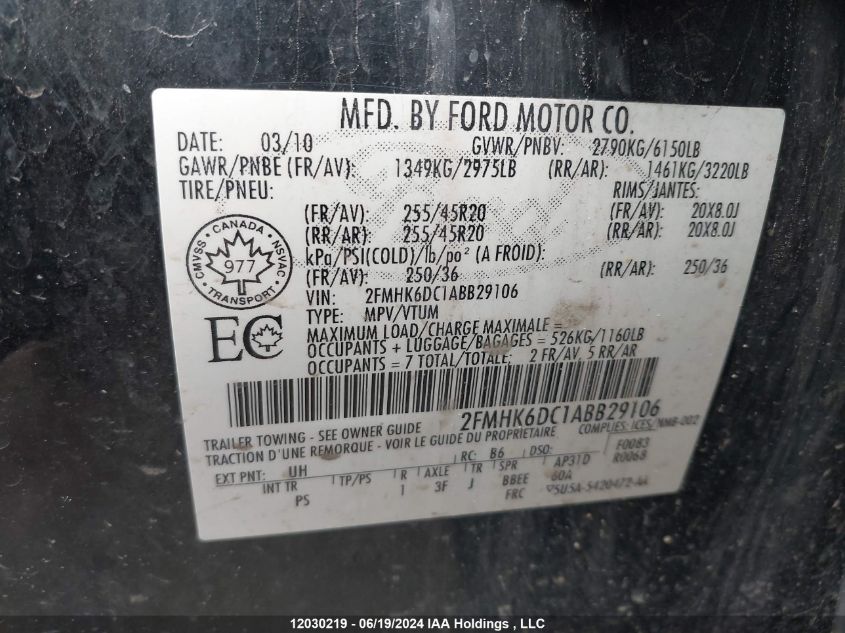 2010 Ford Flex Limited VIN: 2FMHK6DC1ABB29106 Lot: 12030219