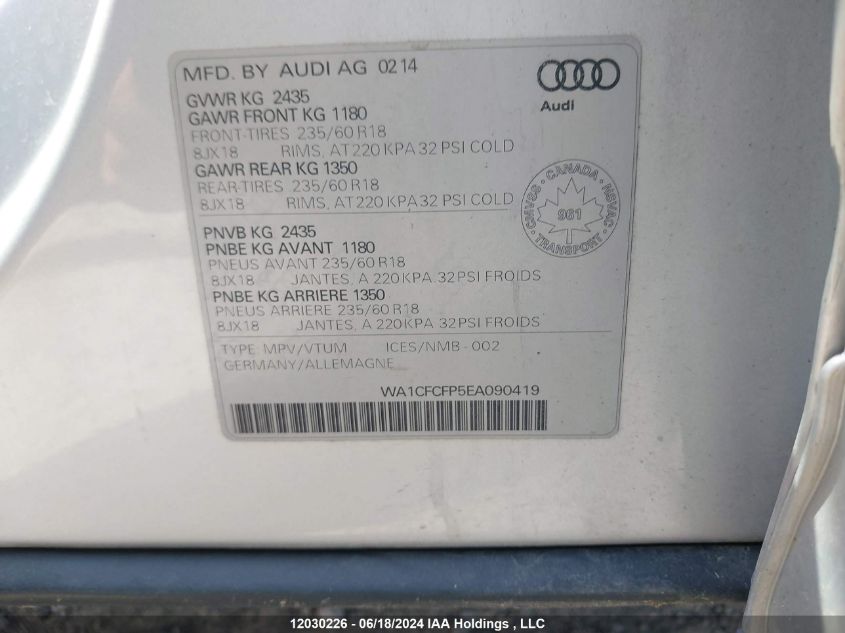 2014 Audi Q5 Premium VIN: WA1CFCFP5EA090419 Lot: 12030226