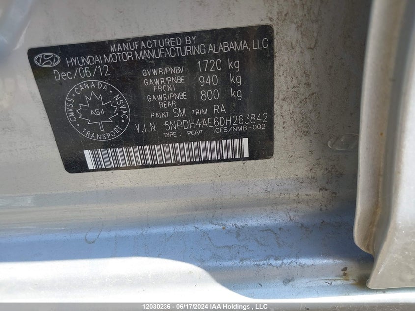 2013 Hyundai Elantra Gls VIN: 5NPDH4AE6DH263842 Lot: 12030236