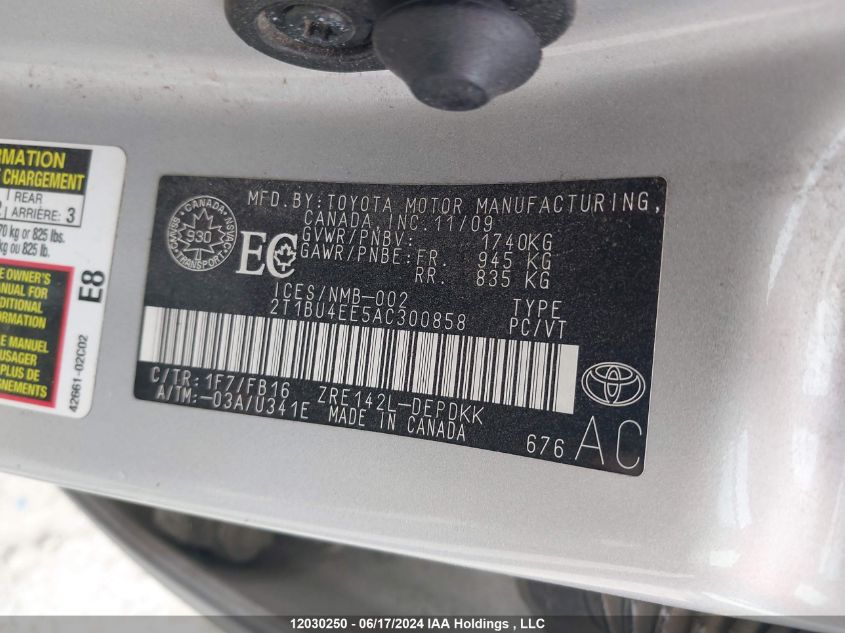 2010 Toyota Corolla Le VIN: 2T1BU4EE5AC300858 Lot: 12030250