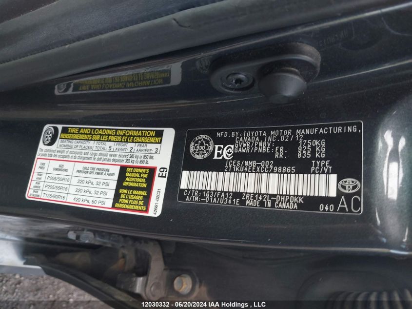 2012 Toyota Matrix Wagon VIN: 2T1KU4EEXCC798865 Lot: 12030332