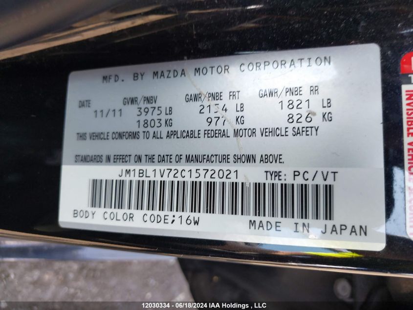 2012 Mazda 3 I VIN: JM1BL1V72C1572021 Lot: 12030334
