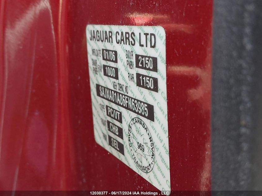 2006 Jaguar S-Type VIN: SAJXA01A86FN63985 Lot: 12030377