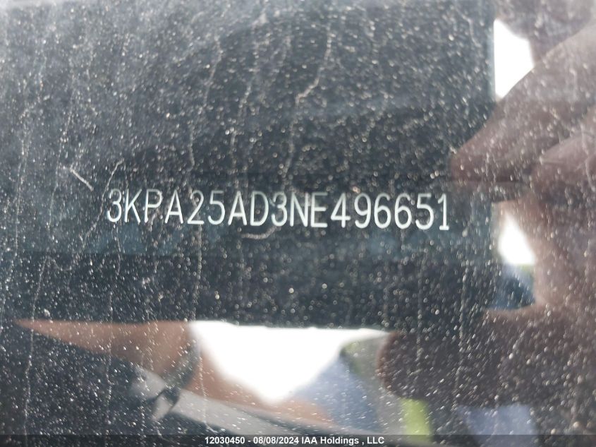 2022 Kia Rio 5-Door VIN: 3KPA25AD3NE496651 Lot: 12030450