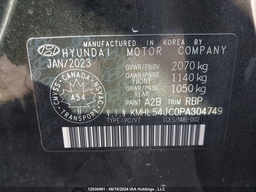 2023 Hyundai Sonata VIN: KMHL54JC0PA304749 Lot: 12030491