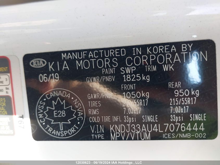 2020 Kia Soul Ex VIN: KNDJ33AU4L7076444 Lot: 12030623