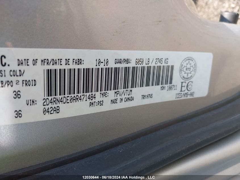 2010 Dodge Grand Caravan Se VIN: 2D4RN4DE0AR471484 Lot: 12030644