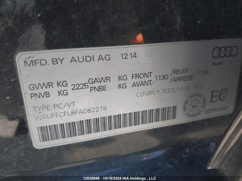 2015 Audi A4 VIN: WAUFFCFL8FA082216 Lot: 12030698