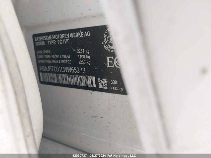 2020 BMW 5 Series VIN: WBAJR7C01LWW65373 Lot: 12030737