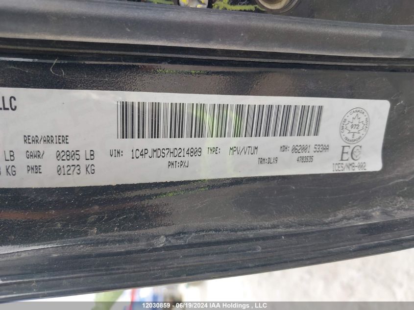 2017 Jeep Cherokee Limited VIN: 1C4PJMDS7HD214809 Lot: 12030859