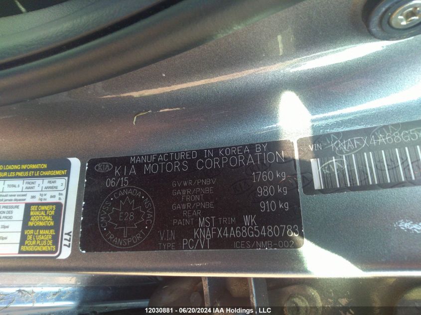 2016 Kia Forte VIN: KNAFX4A68G5480783 Lot: 12030881