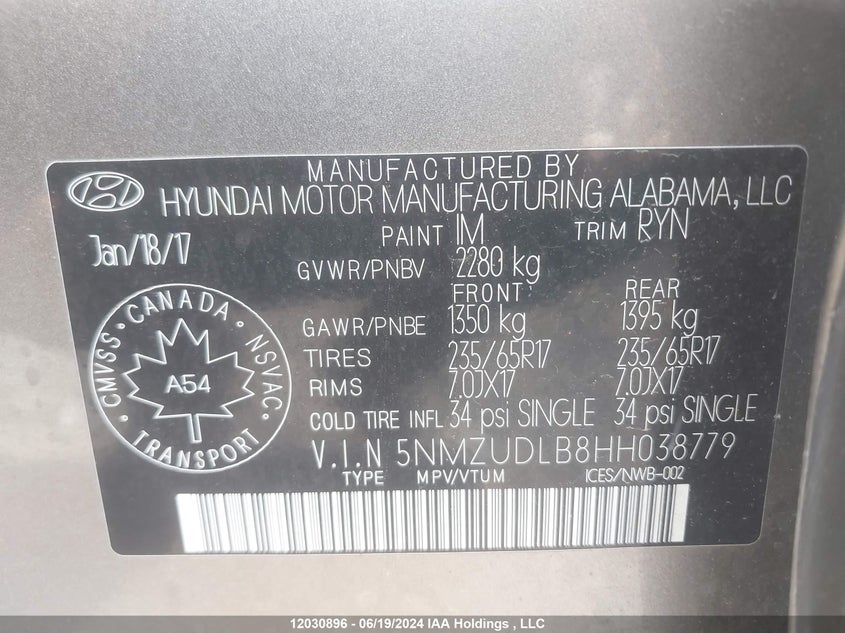 2017 Hyundai Santa Fe Sport 2.4 Luxury VIN: 5NMZUDLB8HH038779 Lot: 12030896