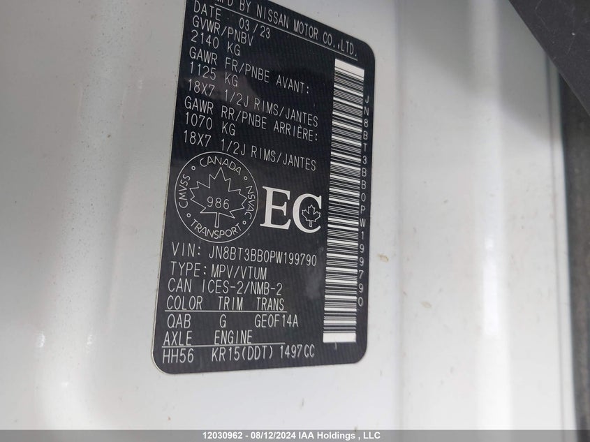 2023 Nissan Rogue VIN: JN8BT3BB0PW199790 Lot: 12030962