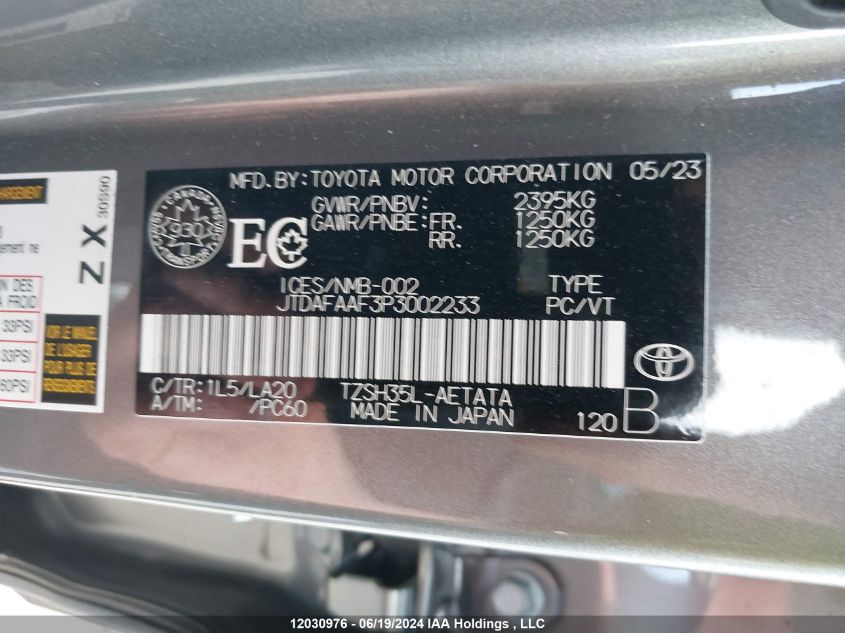 2023 Toyota Crown Platinum VIN: JTDAFAAF3P3002233 Lot: 12030976
