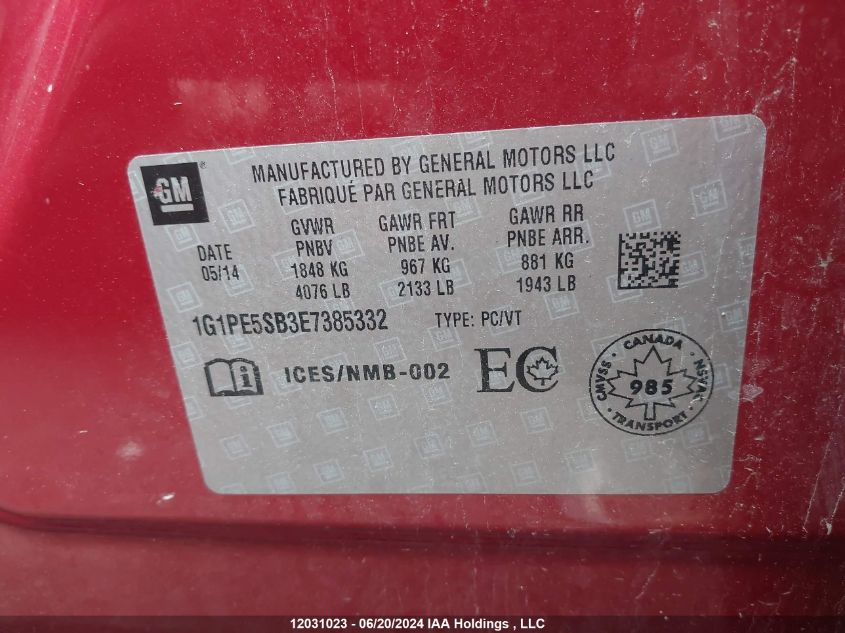 2014 Chevrolet Cruze VIN: 1G1PE5SB3E7385332 Lot: 12031023