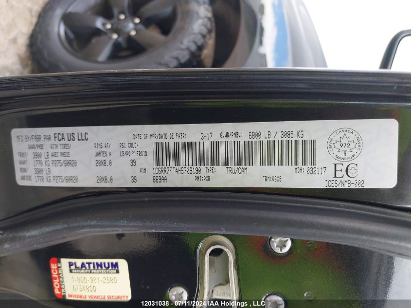 2017 Ram 1500 St VIN: 1C6RR7FT4HS709190 Lot: 12031038