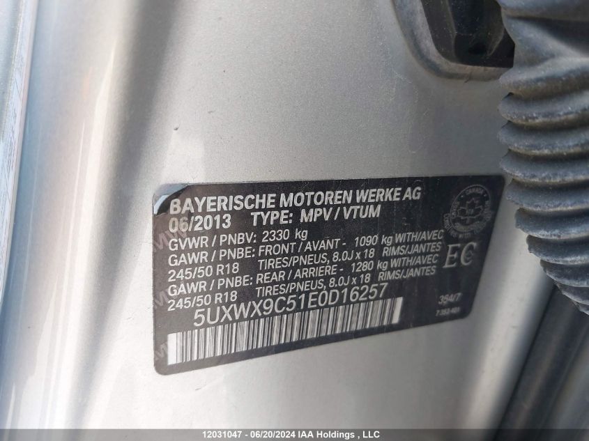 2014 BMW X3 VIN: 5UXWX9C51E0D16257 Lot: 12031047