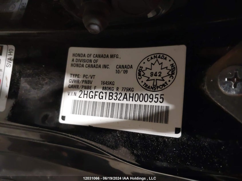 2010 Honda Civic Dx-G VIN: 2HGFG1B32AH000955 Lot: 12031066