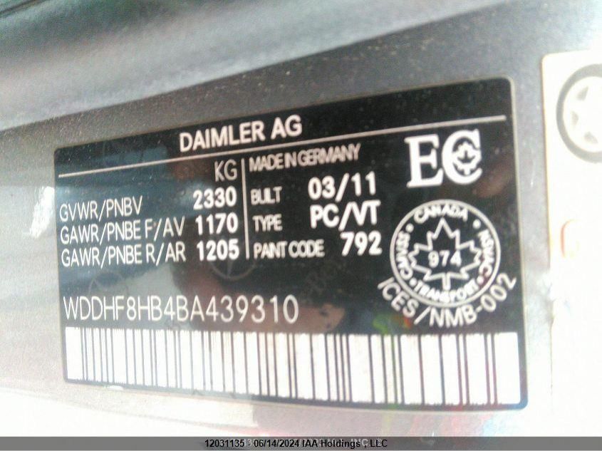 2011 Mercedes-Benz E -Class VIN: WDDHF8HB4BA439310 Lot: 12031135