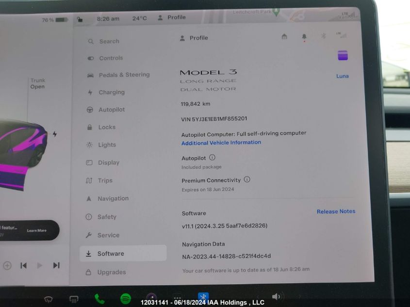 2021 Tesla Model 3 VIN: 5YJ3E1EB1MF855201 Lot: 12031141