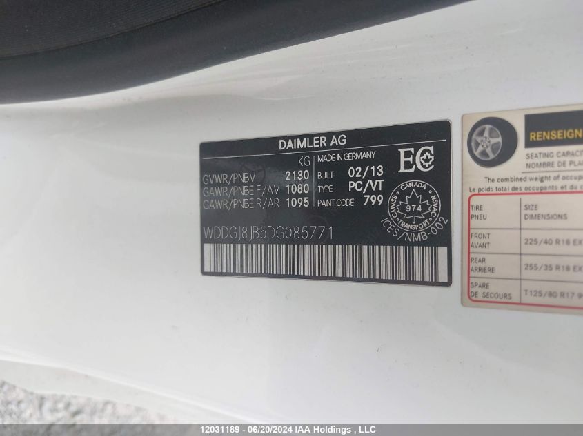 2013 Mercedes-Benz C-Class VIN: WDDGJ8JB5DG085771 Lot: 12031189