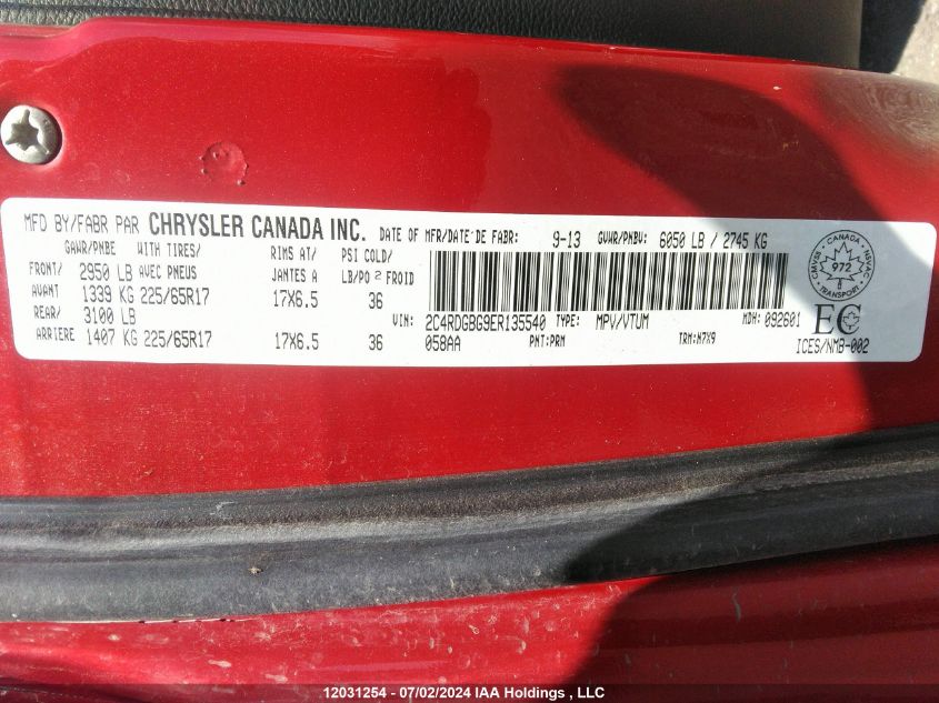 2014 Dodge Grand Caravan Se/Sxt VIN: 2C4RDGBG9ER135540 Lot: 12031254