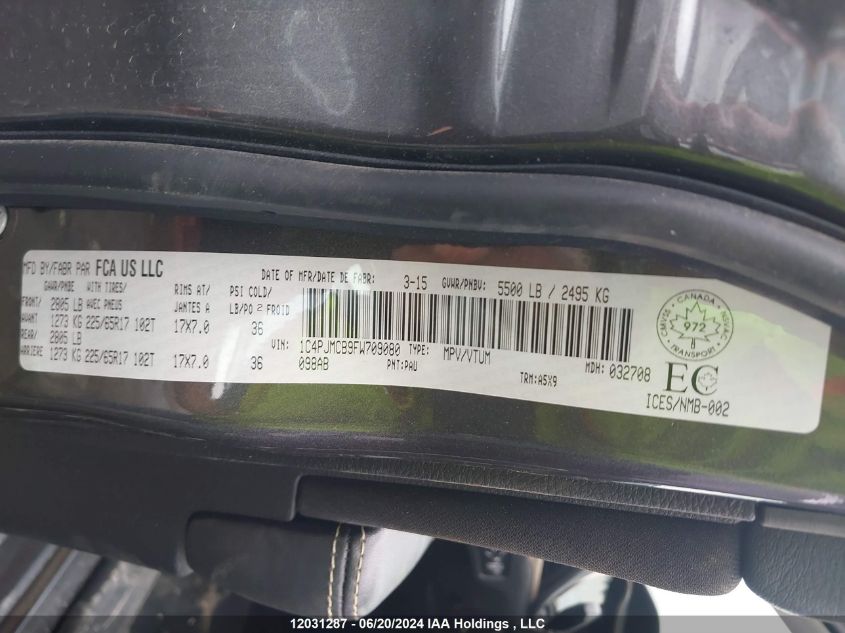 2015 Jeep Cherokee North VIN: 1C4PJMCB9FW709080 Lot: 12031287