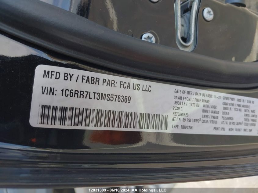 2021 Ram 1500 Classic Slt VIN: 1C6RR7LT3MS576369 Lot: 12031309