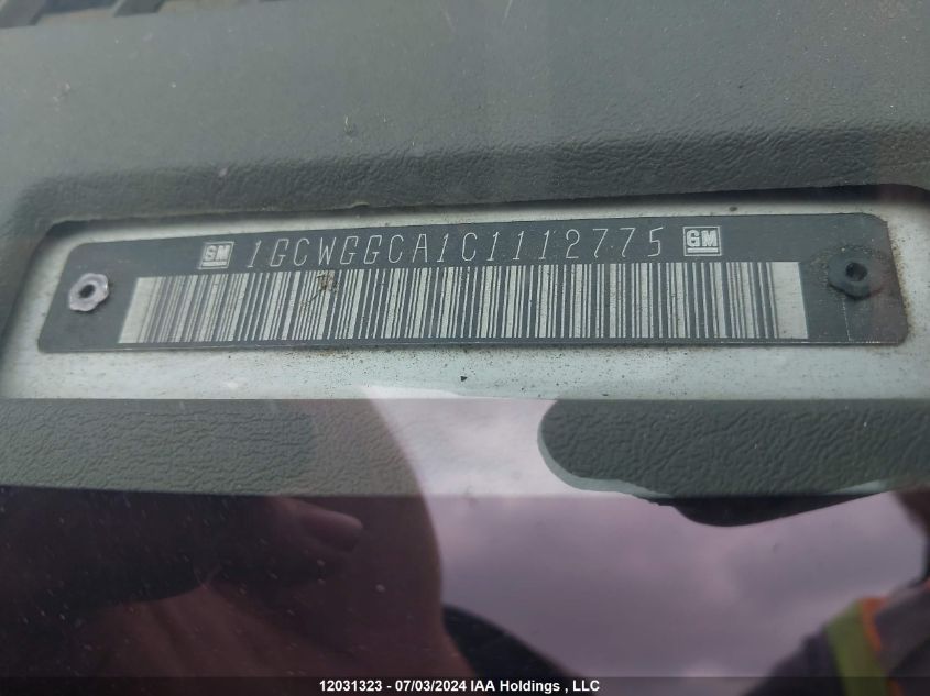 2012 Chevrolet Express Cargo Van VIN: 1GCWGGCA1C1112775 Lot: 12031323