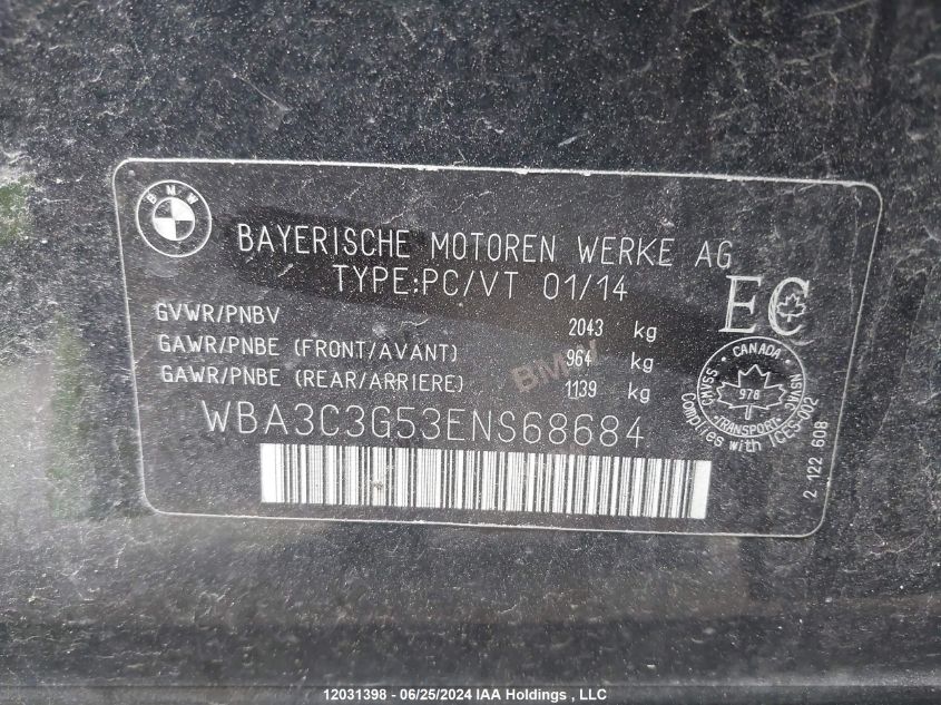 2014 BMW 320 I xDrive VIN: WBA3C3G53ENS68684 Lot: 12031398
