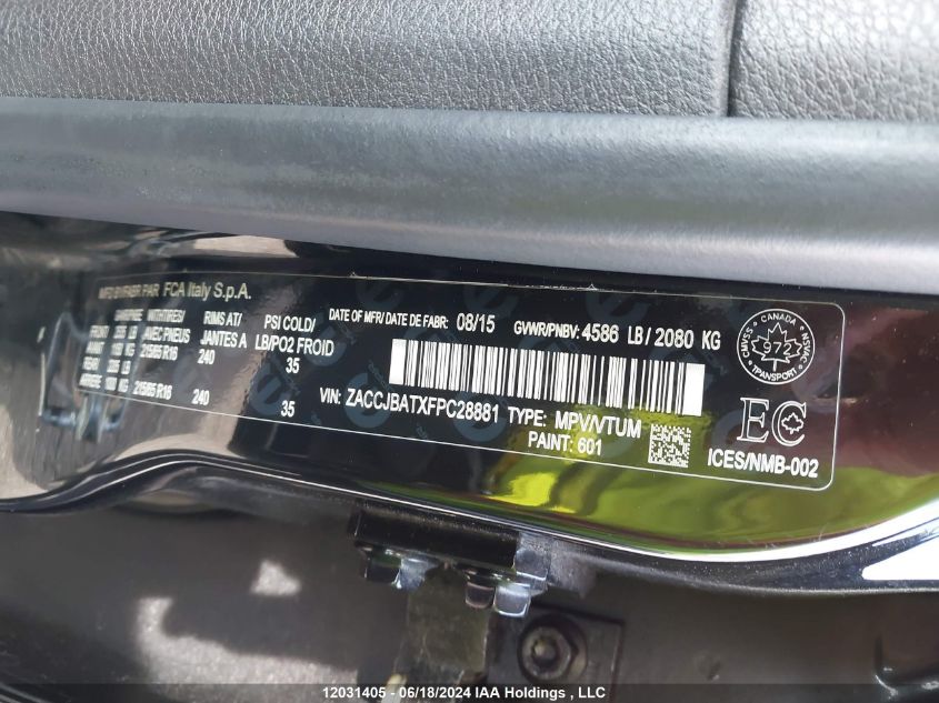 2015 Jeep Renegade Sport VIN: ZACCJBATXFPC28881 Lot: 12031405
