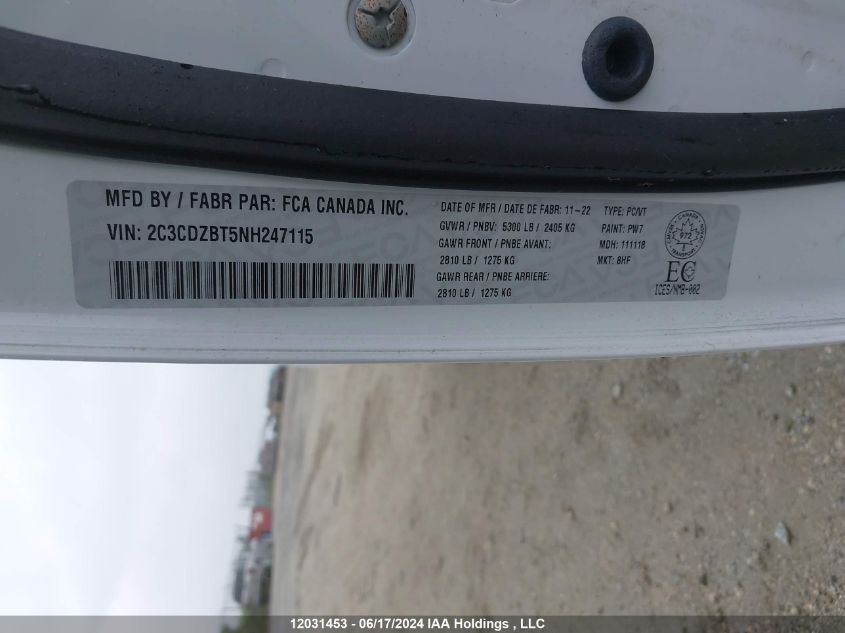 2022 Dodge Challenger R/T VIN: 2C3CDZBT5NH247115 Lot: 12031453